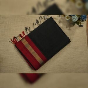 Black and white hand block printed maheshwari saree