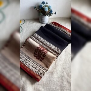 Maroon and black maheshwari saree