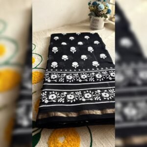 BLACK AND WHITE HANd block printed maheshwari saree
