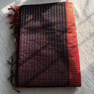 Black Maheshwari zari checks saree