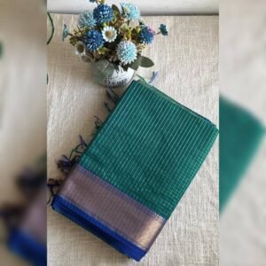 Peacock blue and green maheshwari saree