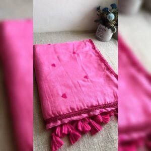 Baby pink mulcotton saree