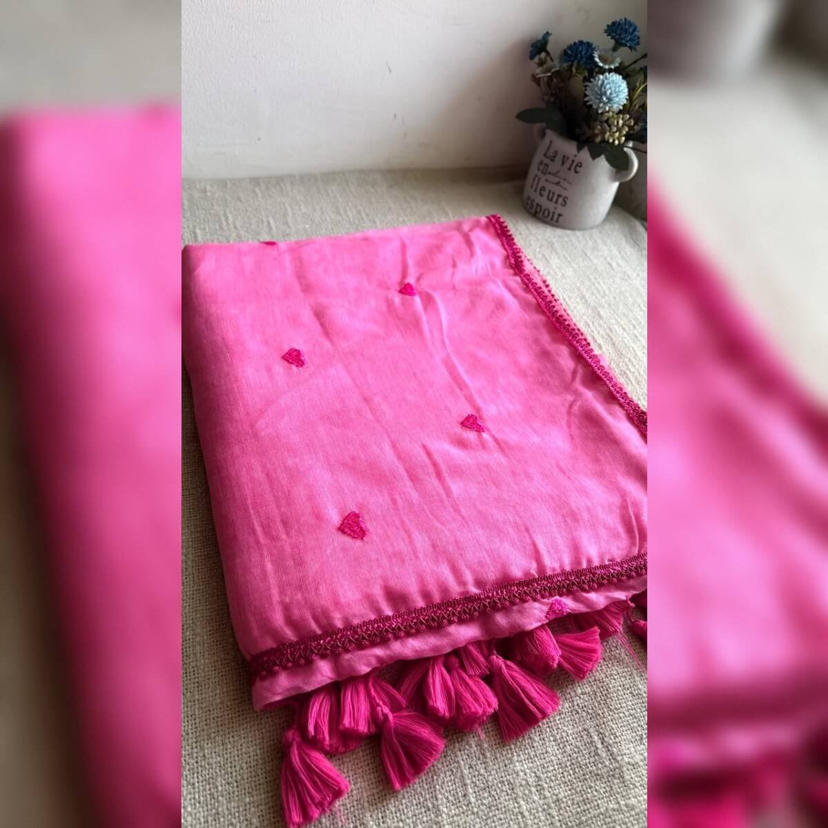 Baby pink mulcotton saree