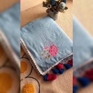 Sky blue mulcotton saree