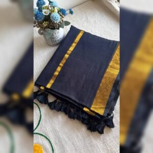 black mulcotton saree with zari border